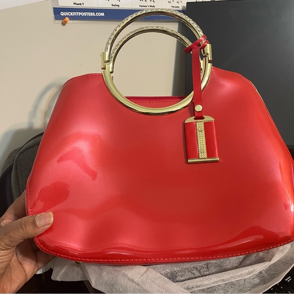 Unk Handbags - Unk Bold Red Shoulder Bag with Elegant Gold Accents